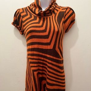 Joyce Leslie Tiger Print Knit Pullover Turtleneck Sweater Dress W/Short Sleeves